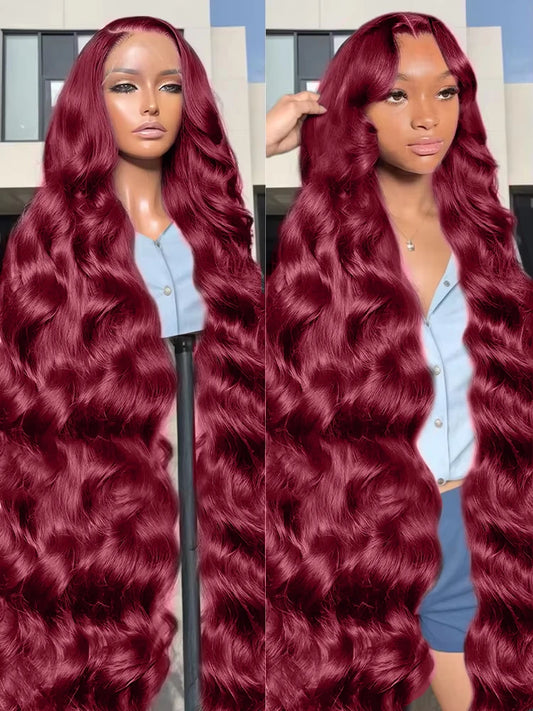 99J Burgundy Body Wave Wig Lace Front 13x4 HD Frontal
