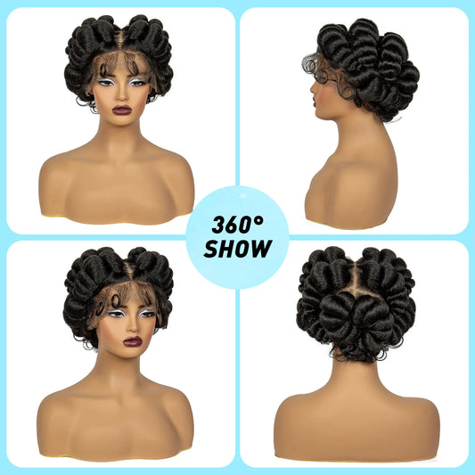 Natural Color 6" Full Lace Braided Wig – Knotless Bantu Braids, Handmade