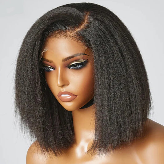Kinky Straight Glueless Human Hair Bob Wigs