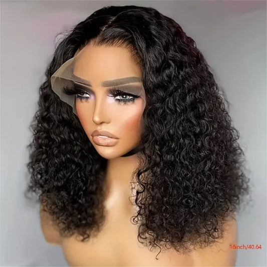 Pre Plucked 12A Kinky Curly Human Hair Wig With Baby Hair Lace Frontal Bob Wig
