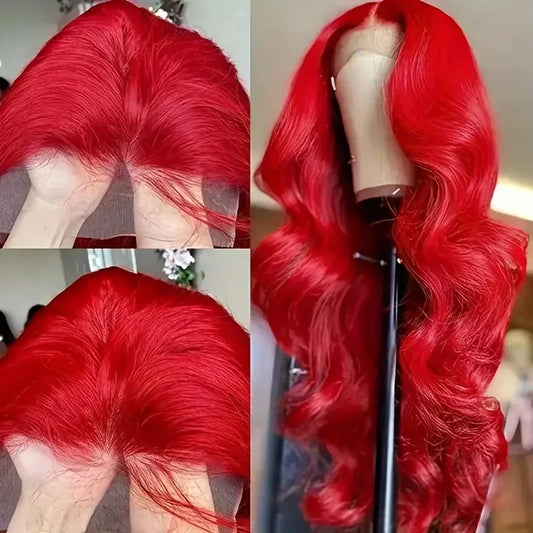Hot Red Brazilian Red Colored Body Wave Hd Lace Frontal Human Hair Wig