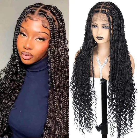 Synthetic Super Long Box Braided Wig – Double Lace Front with Baby Hair