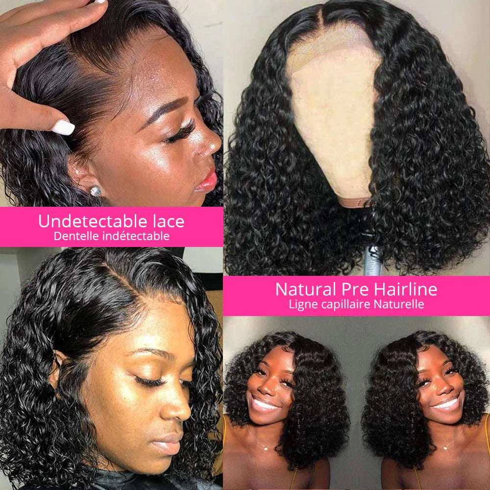 Pre Plucked 12A Kinky Curly Human Hair Wig With Baby Hair Lace Frontal  Bob Wig