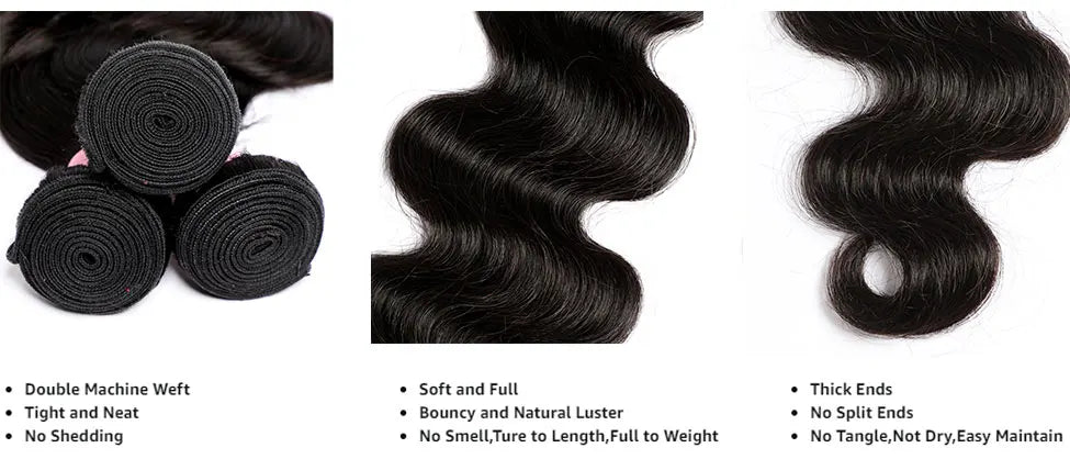 Body Wave Hair Bundles – Brazilian Virgin, 3/4 Bundles, 30 Inch