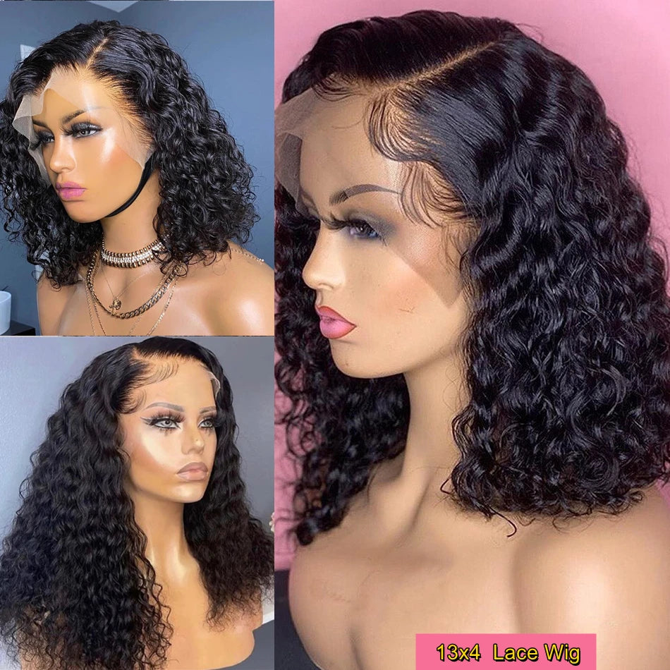 Pre Plucked 12A Kinky Curly Human Hair Wig With Baby Hair Lace Frontal  Bob Wig