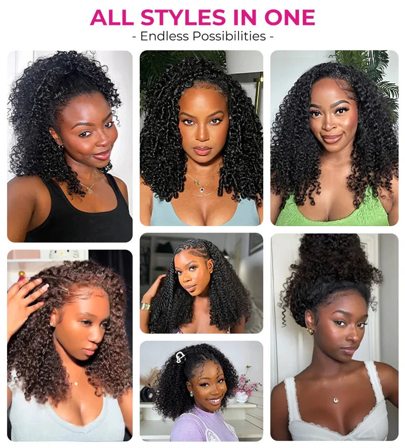 Afro Kinky Curly Flip Over 3 IN 1 Half Wig Human Hair