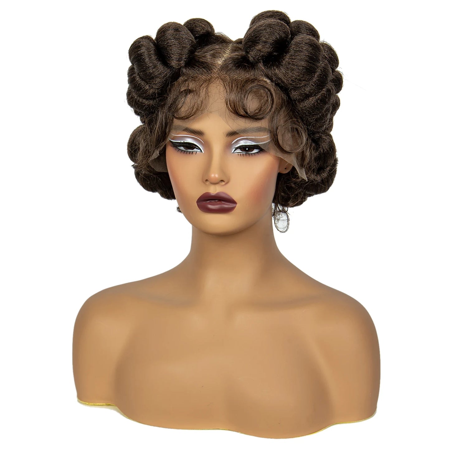 Natural Color 6" Full Lace Braided Wig – Knotless Bantu Braids, Handmade