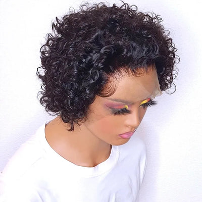 Pre-Plucked Bob Wig – 99J Burgundy Highlight Curly Pixie, Honey Colored Lace Bob Wig