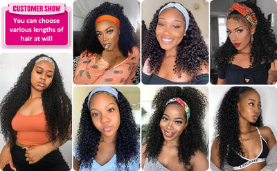 None Lace Front Kinky Curly Headband Wigs - human hair