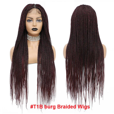 36" Synthetic Long Box Braided Wig – Full Lace Burgundy Knotless Cornrow