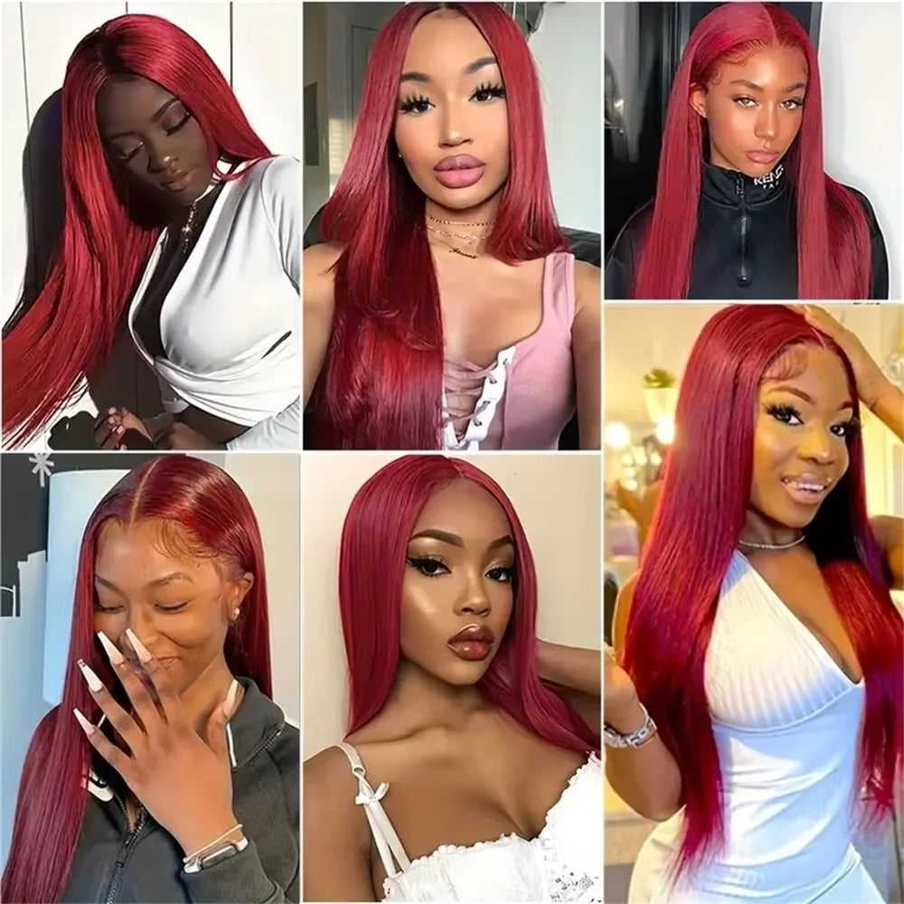 200 Density Burgundy HD Lace Wig – 13x6 Frontal, Straight Human Hair