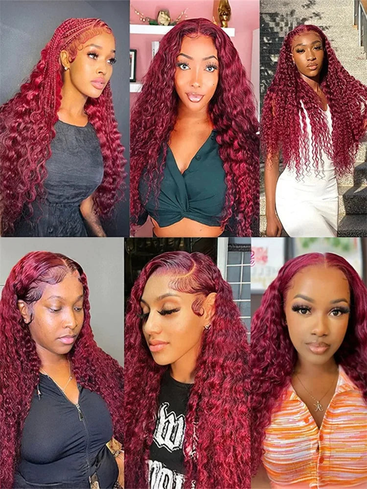 Burgundy Deep Wave Wig – 13x4/13x6 HD Lace Front, 100% Human Hair