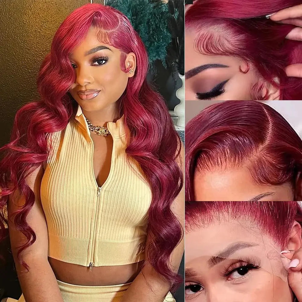 99J Burgundy Body Wave HD Lace Frontal Wig Human Hair