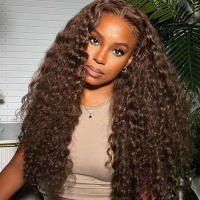 Deep Curly Chocolate Brown Water Wave Lace Front Human Hair Wig