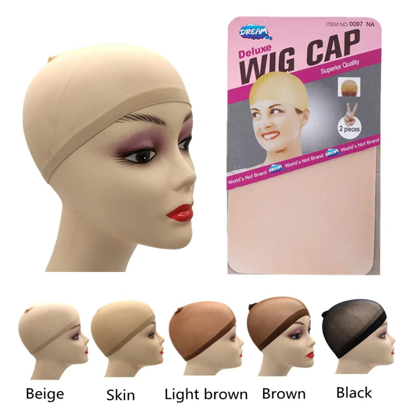 2pcs Stocking Wig Caps – Black & Brown Stretch Mesh Hair Nets