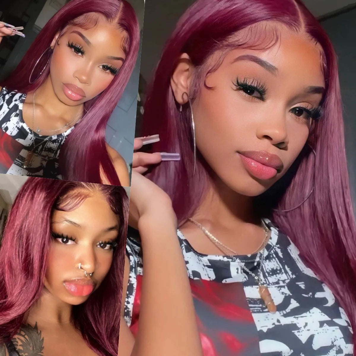 99j Burgundy Straight Pre-Plucked Glueless13x4 13x6 Lace Front Human Hair Wig