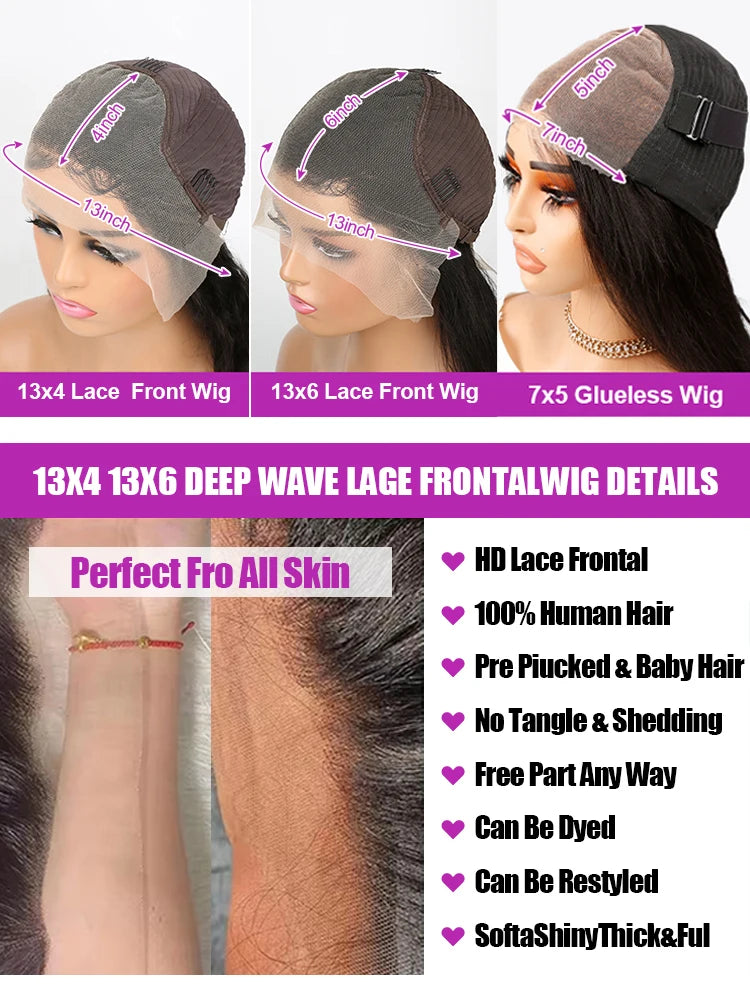 300% Density Body Wave Wig 13x4/13x6/7x5 HD Lace, 40-50 Inch