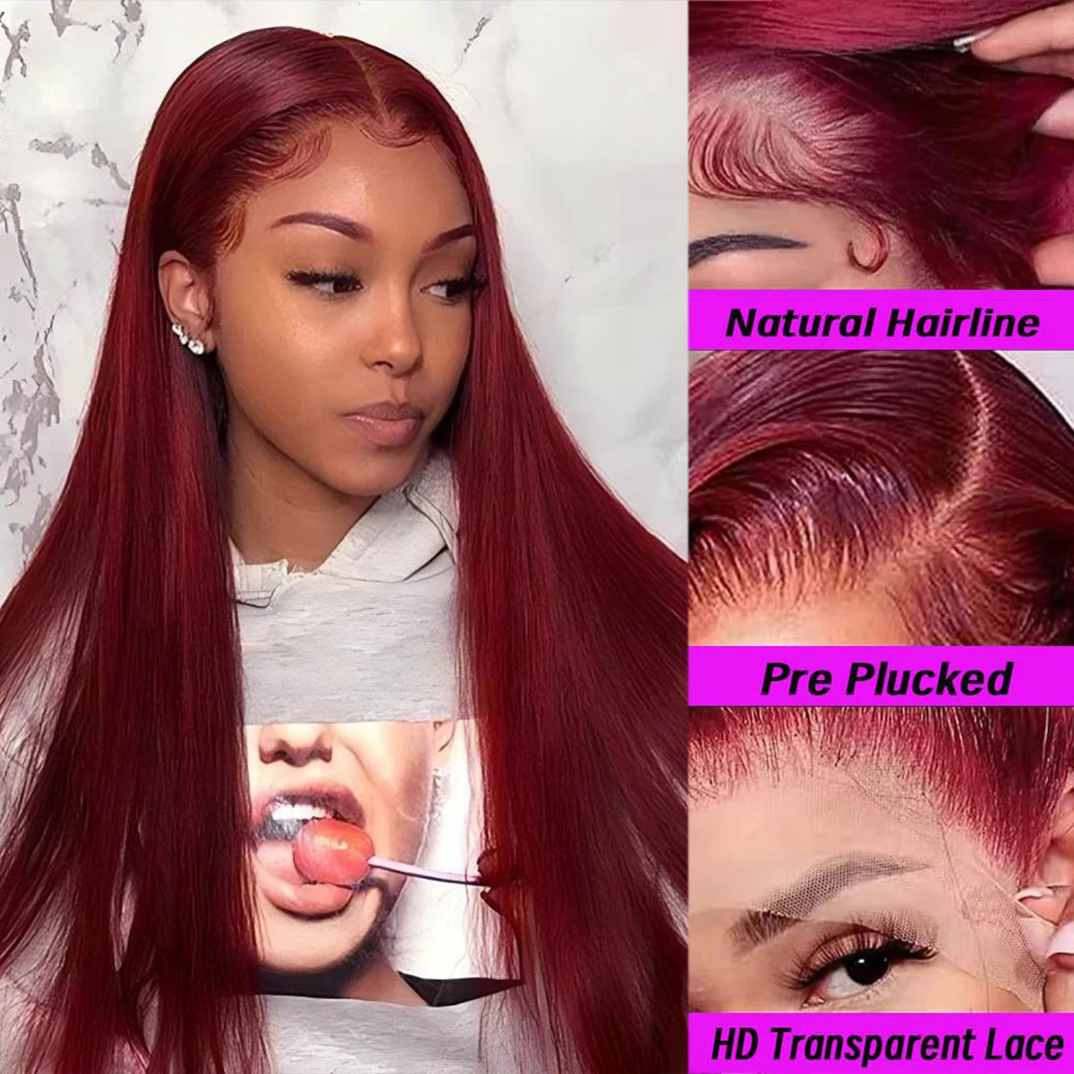99j Burgundy Straight Pre-Plucked Glueless13x4 13x6 Lace Front Human Hair Wig