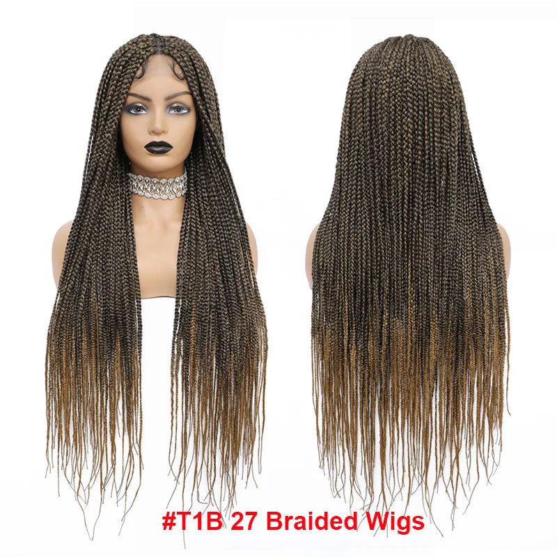 36" Synthetic Long Box Braided Wig – Full Lace Burgundy Knotless Cornrow