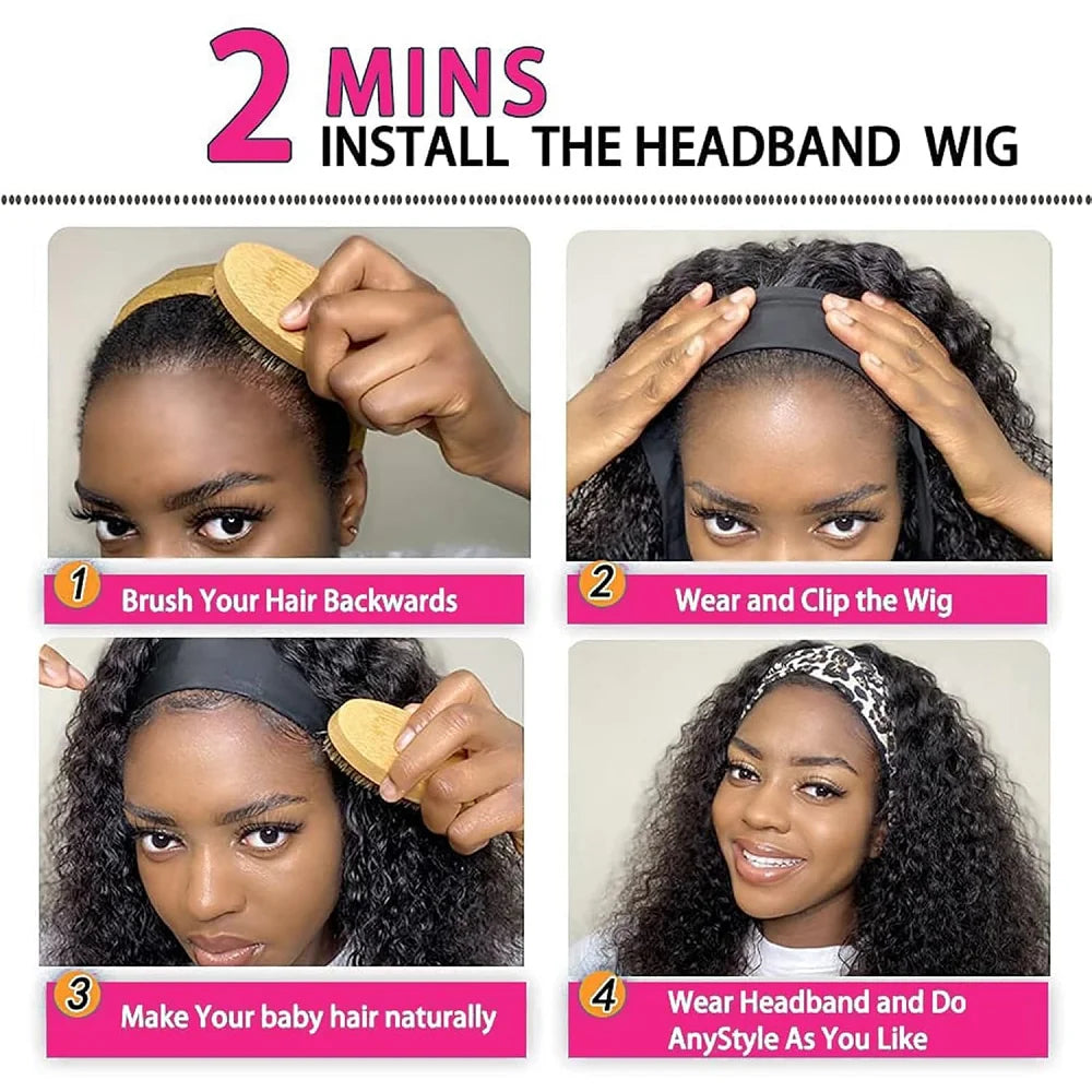 Kinky Curly Headband Wigs Wear And Go None Lace Front Human Hair Wig