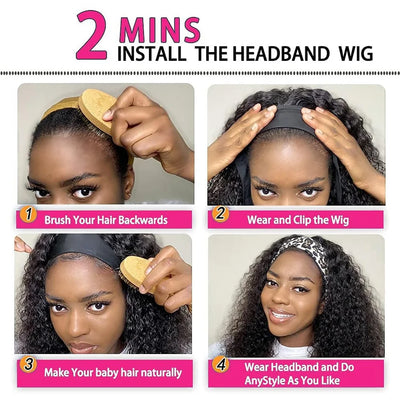 Kinky Curly Headband Wigs Wear And Go None Lace Front Human Hair Wig