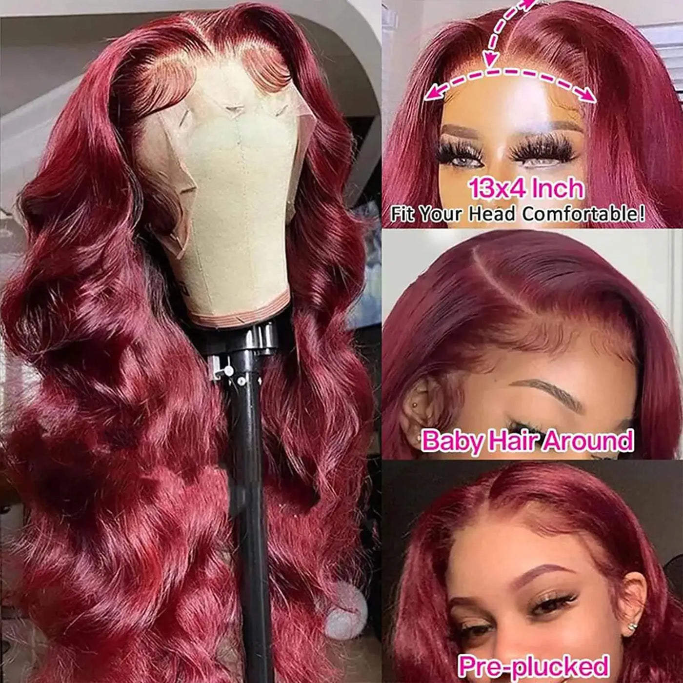 99J Burgundy Body Wave Wig Lace Front 13x4 HD Frontal