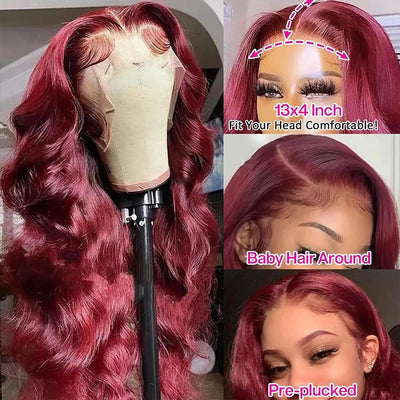 99J Burgundy Body Wave Wig Lace Front 13x4 HD Frontal