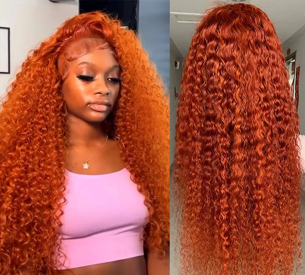 Pre-plucked Orange Deep Water Wave HD Lace Front Wig