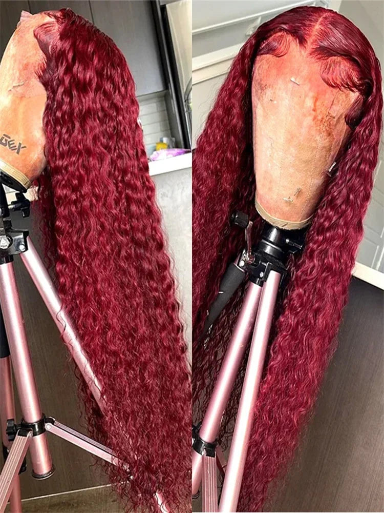 Burgundy Deep Wave Wig – 13x4/13x6 HD Lace Front, 100% Human Hair