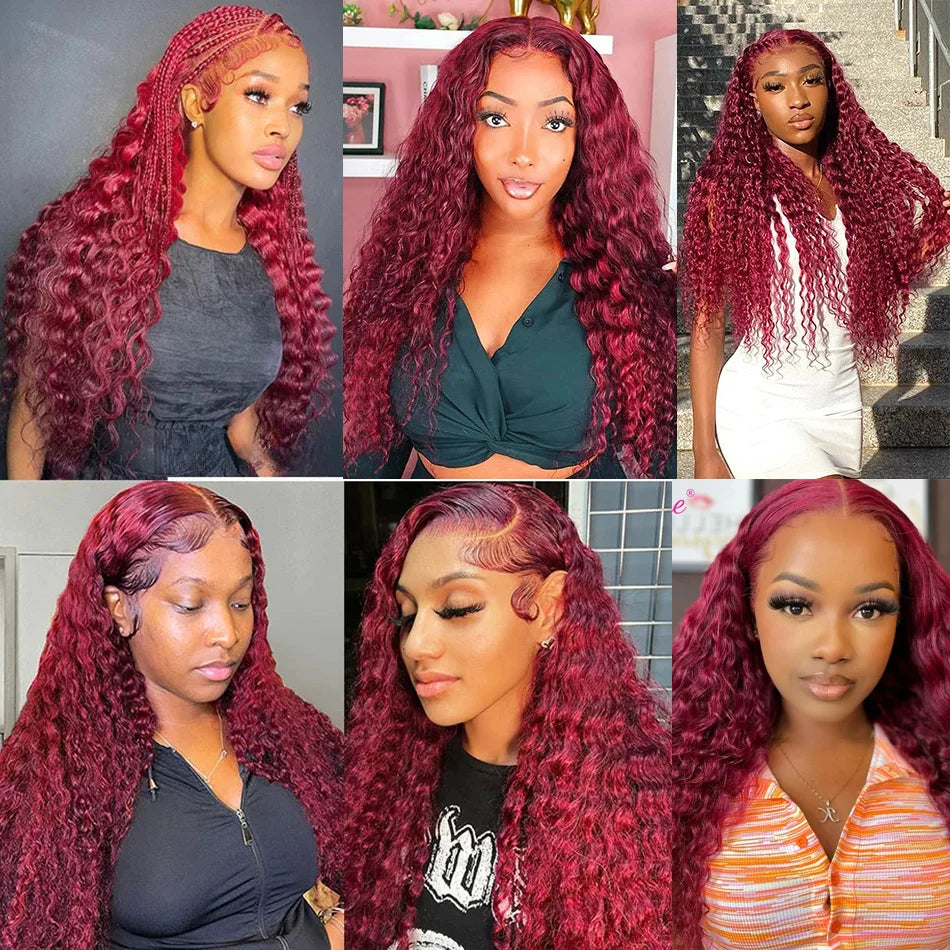 Burgundy Deep Wave Wig – 13x4/13x6 HD Lace Front, 100% Human Hair