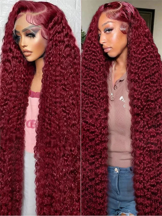 Burgundy Deep Wave Wig – 13x4/13x6 HD Lace Front, 100% Human Hair