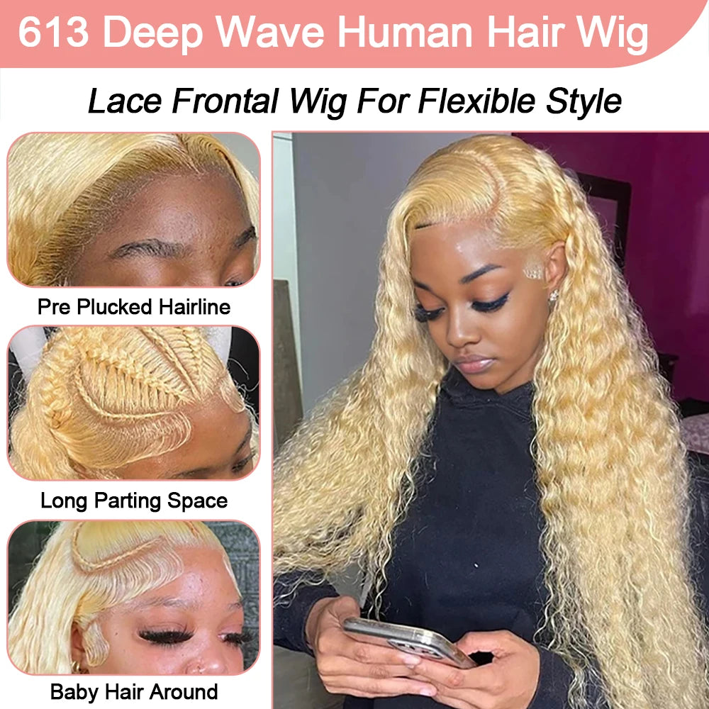 Loose Deep Wave Wig – 613 Honey Blonde, Transparent Lace Frontal Virgin Human Hair