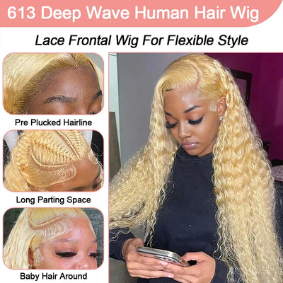 Loose Deep Wave Wig – 613 Honey Blonde, Transparent Lace Frontal Virgin Human Hair