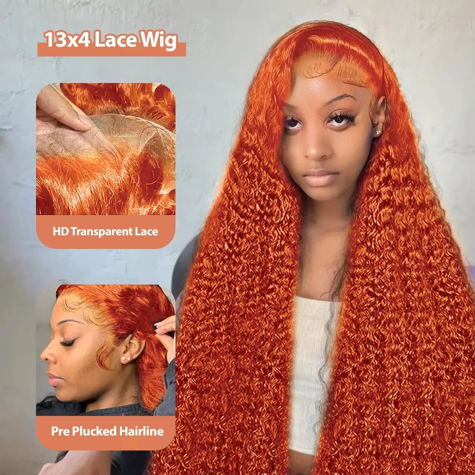 Pre-plucked Orange Deep Water Wave HD Lace Front Wig