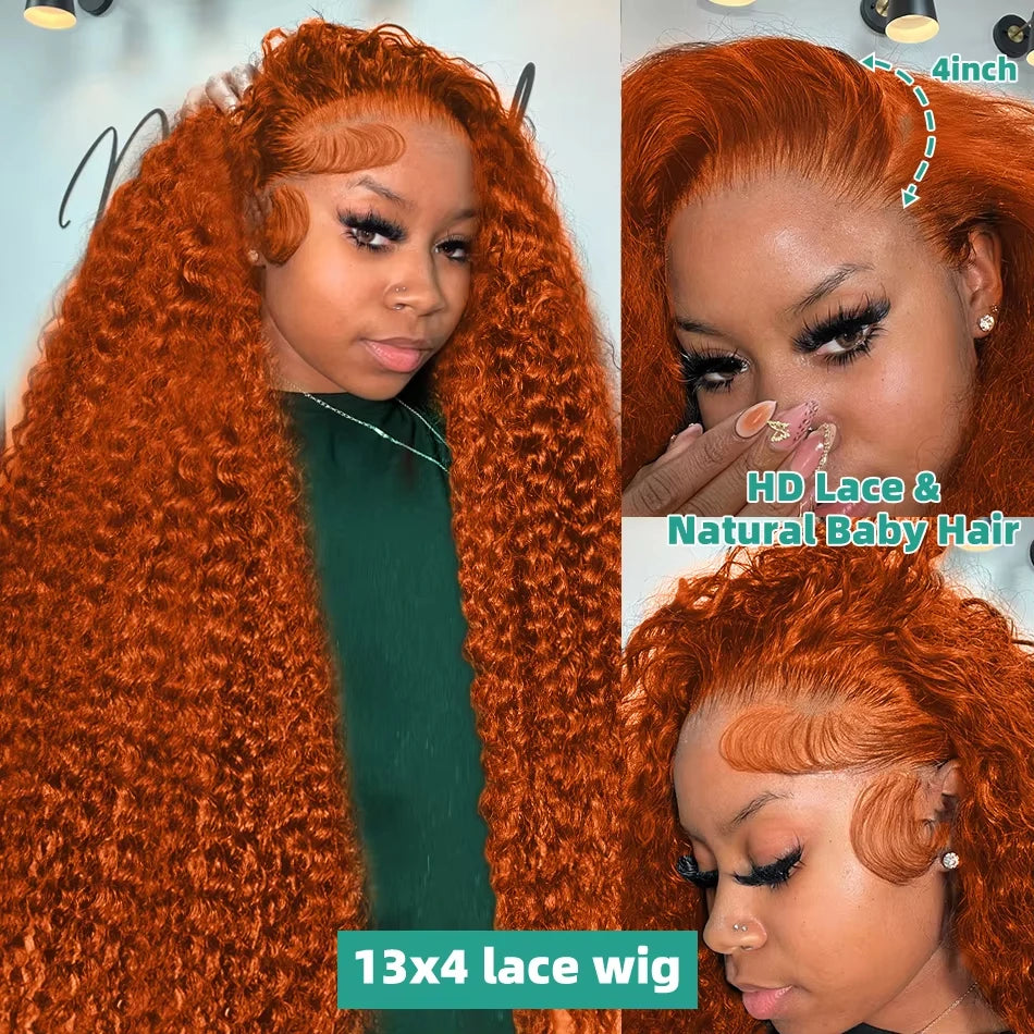 Pre-plucked Orange Deep Water Wave HD Lace Front Wig