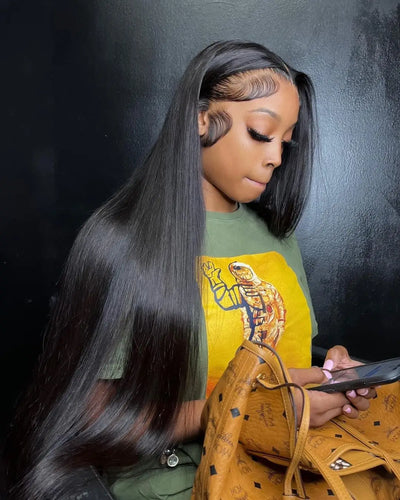 Extra Long Bone Straight Human Hair HD Lace Front Wig