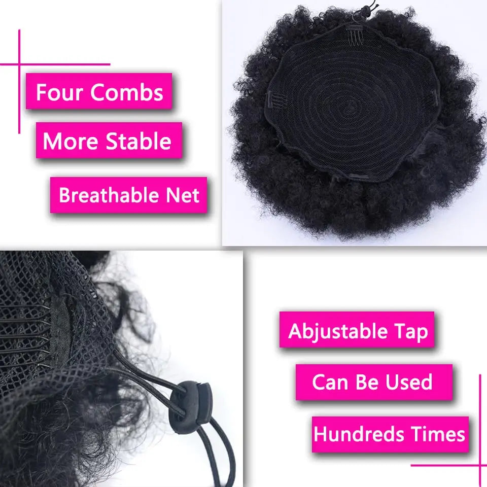 Synthetic 10-Inch Afro Puff Drawstring Ponytail – Kinky Curly Hair Bun