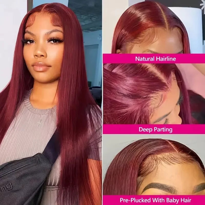 200 Density Burgundy HD Lace Wig – 13x6 Frontal, Straight Human Hair
