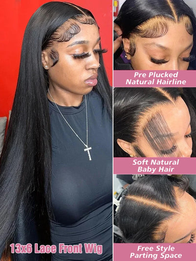 Extra Long Bone Straight Human Hair HD Lace Front Wig