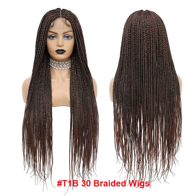 36" Synthetic Long Box Braided Wig – Full Lace Burgundy Knotless Cornrow
