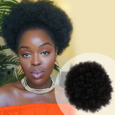 Synthetic 10-Inch Afro Puff Drawstring Ponytail – Kinky Curly Hair Bun