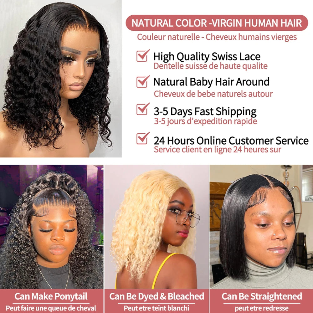 Deep Wave Curly Bob Wig – 250% Density Glueless Human Hair