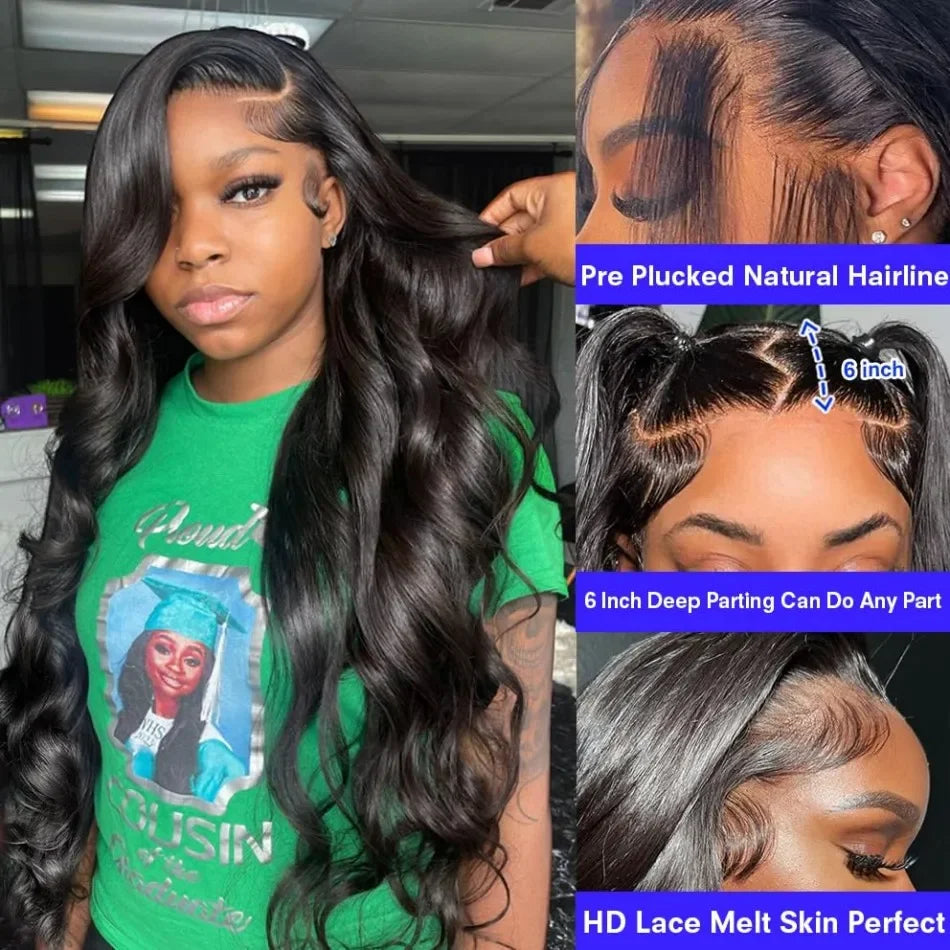HD Transparent Lace Wig – 40" Body Wave, 180 Density, 13x6/13x4