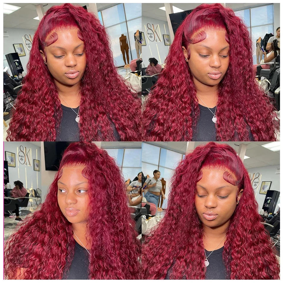 Burgundy Deep Wave Wig – 13x4/13x6 HD Lace Front, 100% Human Hair