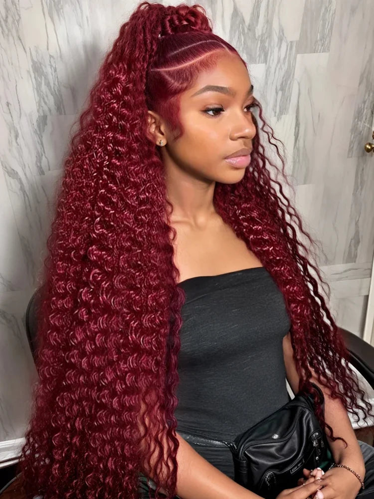 Burgundy Deep Wave Wig – 13x4/13x6 HD Lace Front, 100% Human Hair