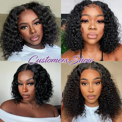 Glueless Curly Bob Deep Wave Lace Front Human Hair Wig