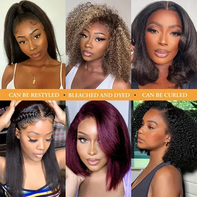 Kinky Straight Glueless Human Hair  Bob Wigs