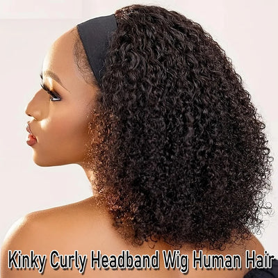 Kinky Curly Headband Wigs Wear And Go None Lace Front Human Hair Wig
