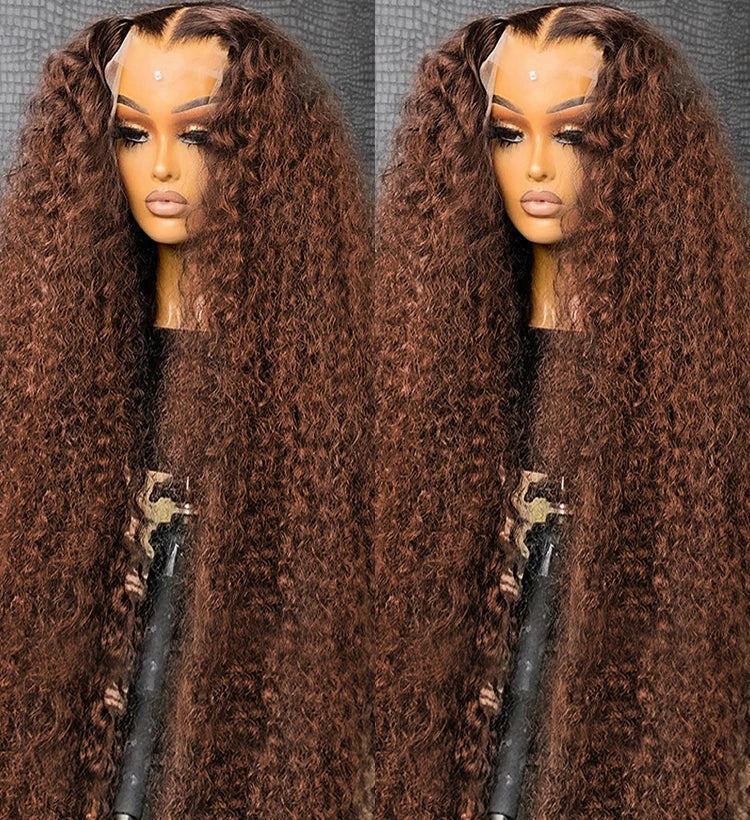 Deep Curly Chocolate Brown Water Wave Lace Front Human Hair Wig