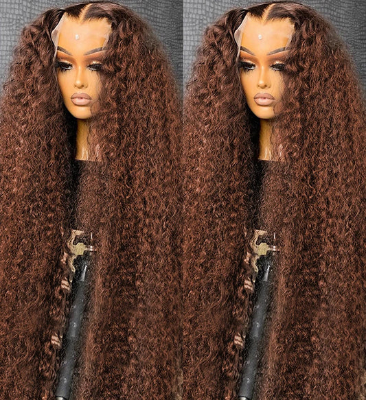 Deep Curly Chocolate Brown Water Wave Lace Front Human Hair Wig